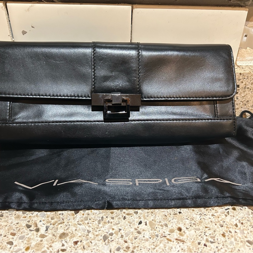Via Spiga Sleek Black Leather Clutch